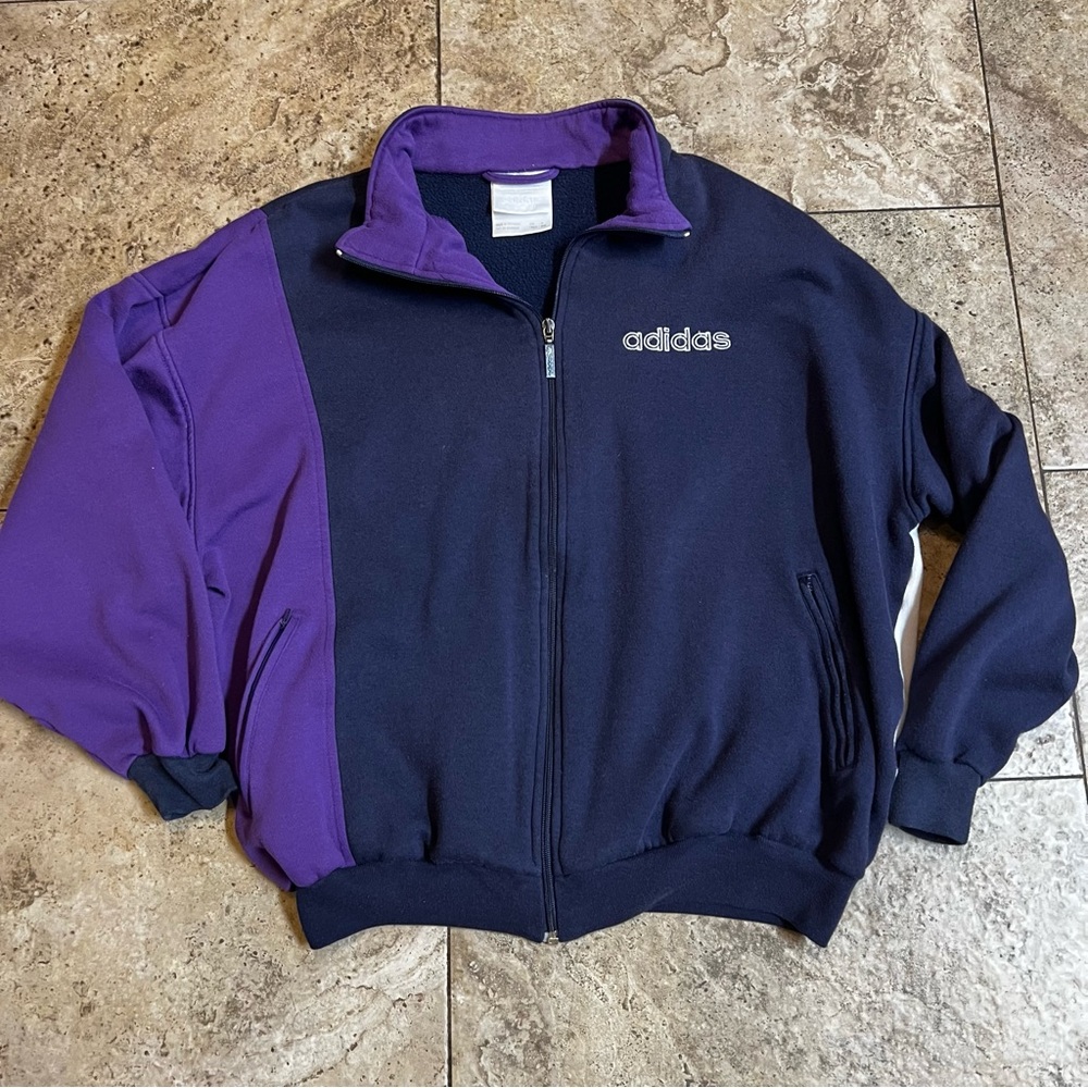 Vintage Adidas Sweatshirt Womens Medium Full Zip Purple Trefoil Track 80s  90s